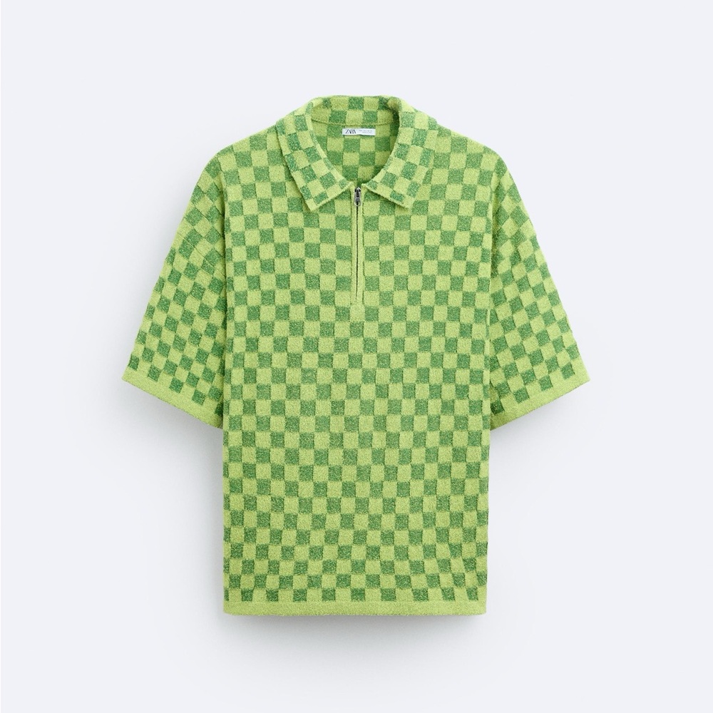 Zara green checkered polo shirt